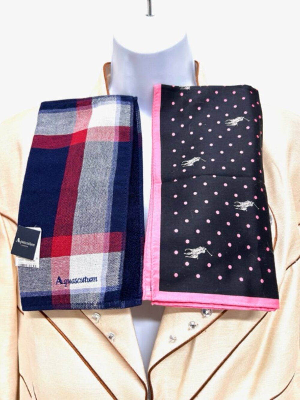 New HandTowel & MiniScarf Polo R. Laurent & Aquascutum London Black pink dot (91
